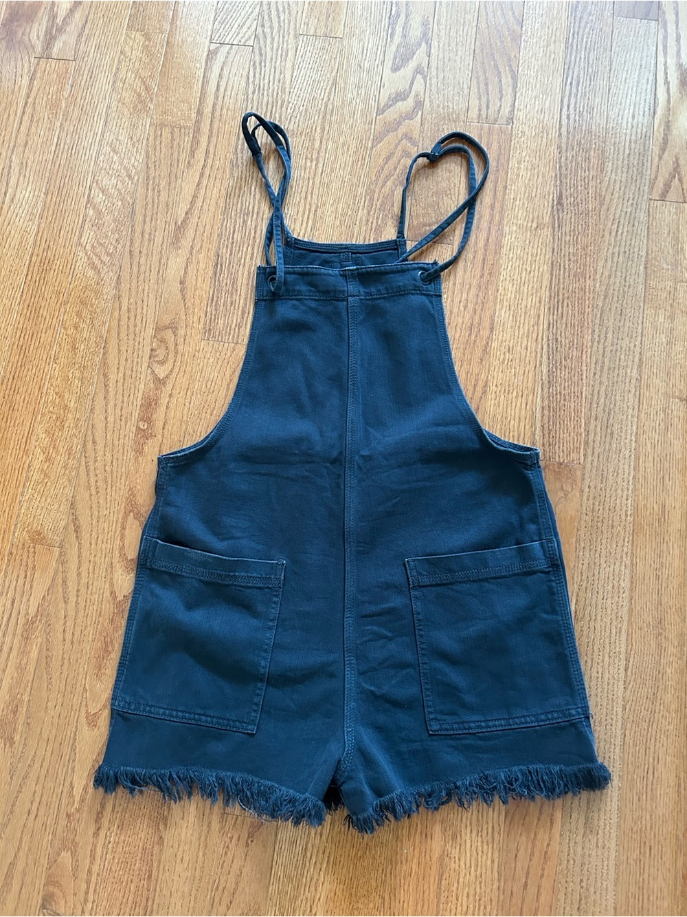 aerie Black Frayed-Hem Denim Shortalls